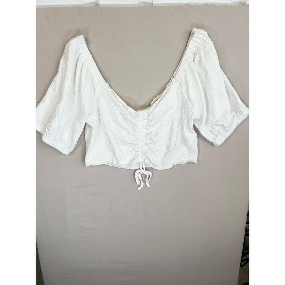 Roxy White Ruched Front Tie Detail Short Sleeve Off Shoulder Blouse Size XXL